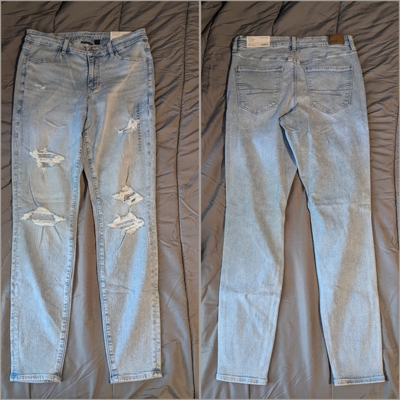 12 Long CURVY American Eagle High Rise Jeggings NWT Ripped Distressed Tall - Picture 3 of 5